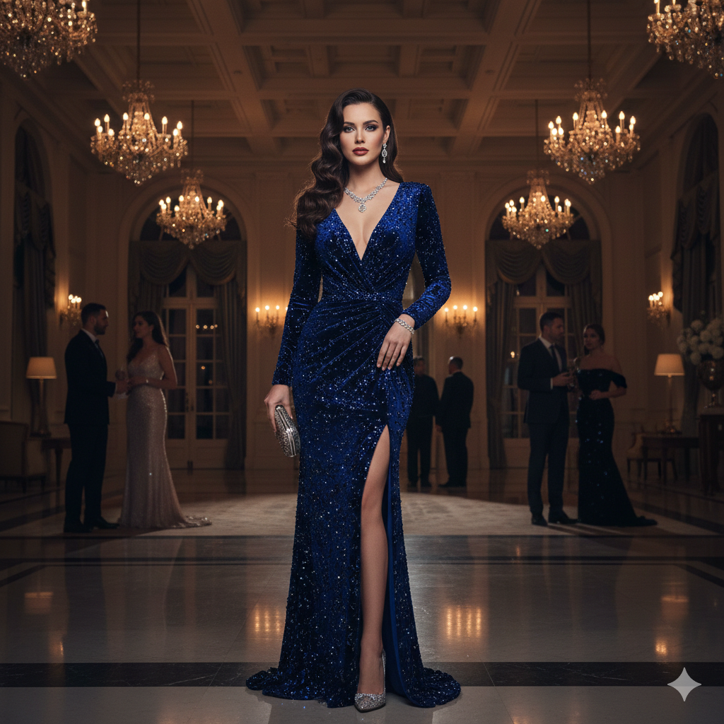 ラグジュアリーな空間にいる洗練された雰囲気の女性